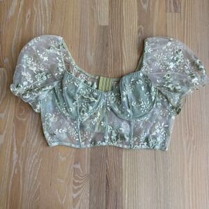 Romwe Fairycore Floral Embroidered Corset Festival Croquette Sage Green 4XL